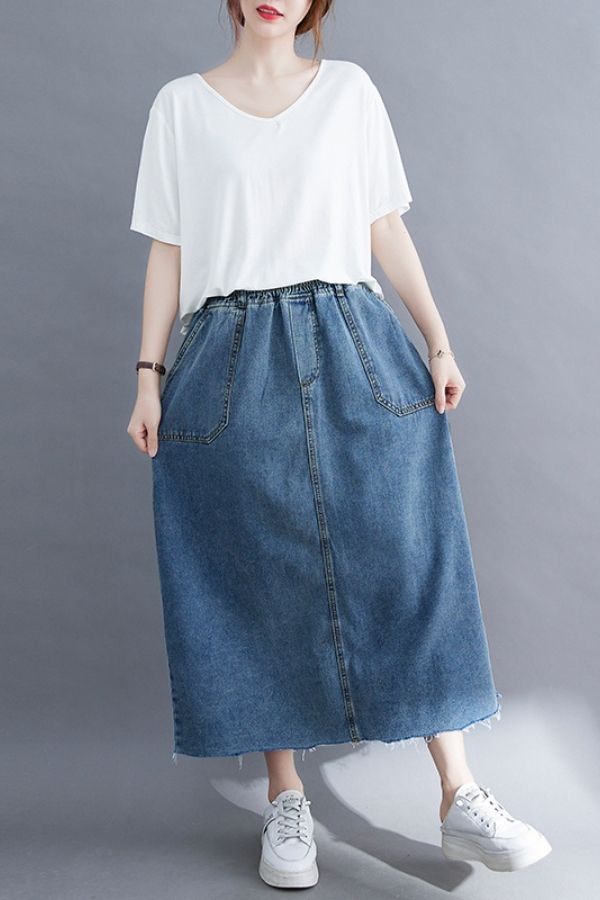 Denim Elastic Waist Skirt
