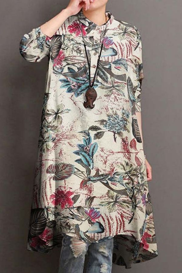 Knee-length Floral Printing Midi Dress