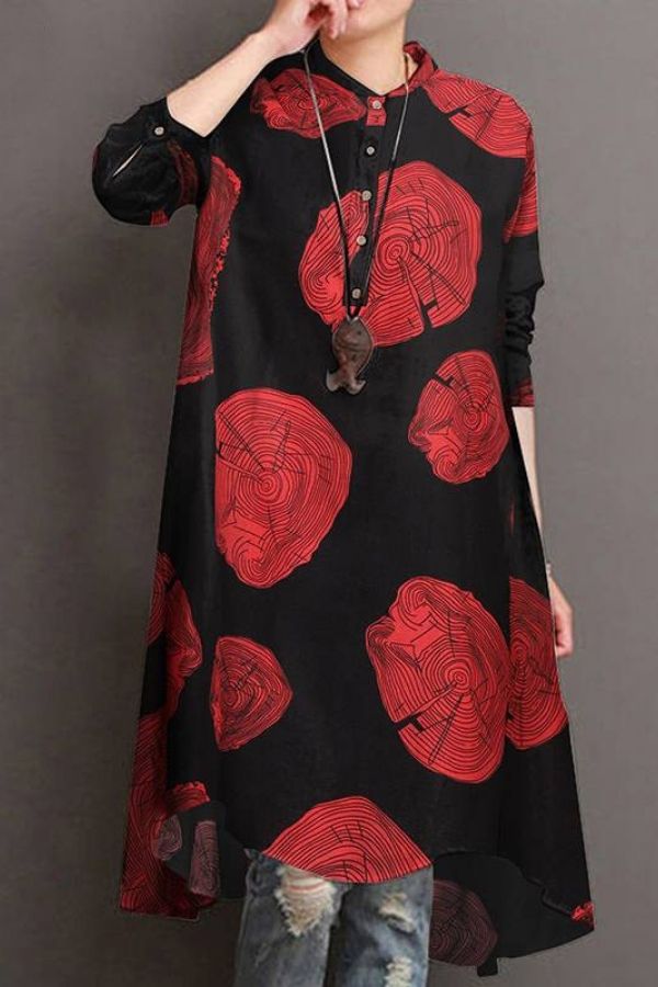 Floral Printing Cotton Midi Dress