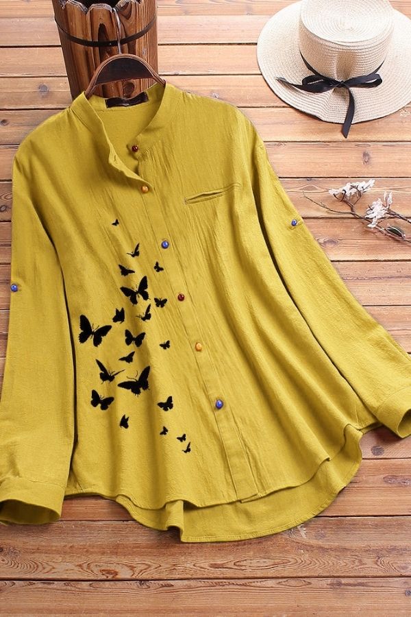 Butterfly Printing Cotton Blouse