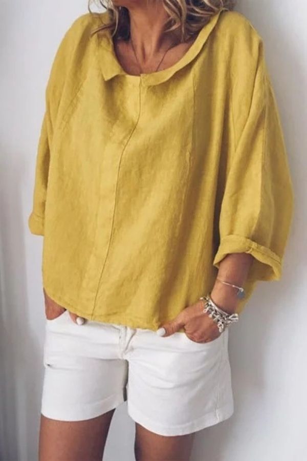 Turnover Collar Solid Color Blouse