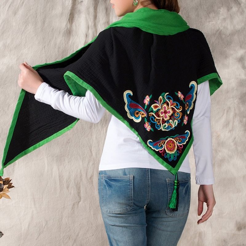 Contrast Embroidered Triangle Scarf