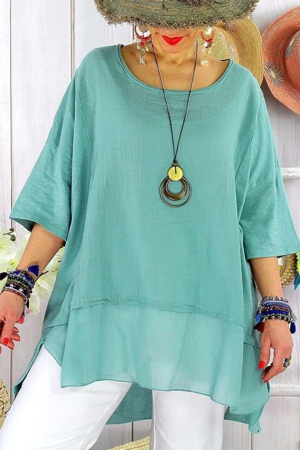 Solid Color Ruffle Hem Blouse