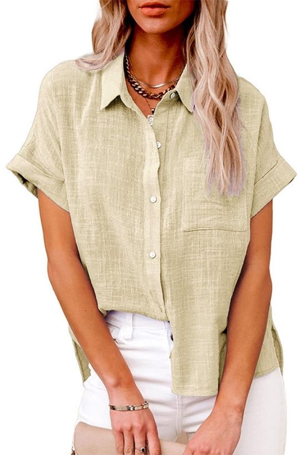 Solid Color Casual Cotton & Linen T-shirt