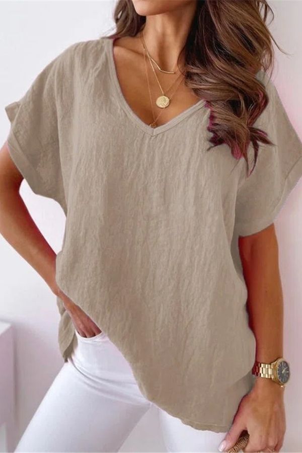 V Neck Solid Color T-shirt