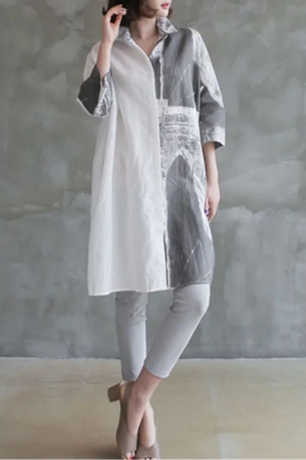 Cotton & Linen Printing Midi Dress
