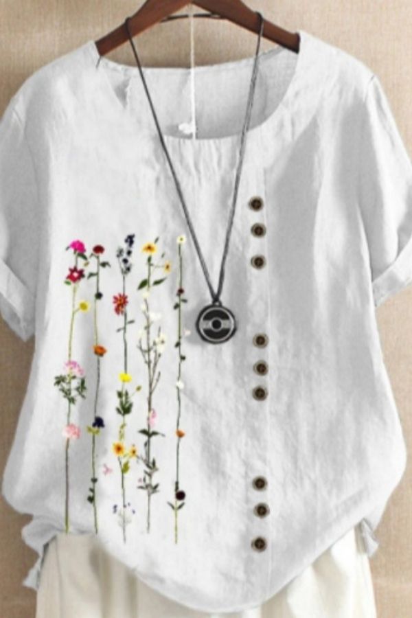 Cotton & Linen Floral T-shirt