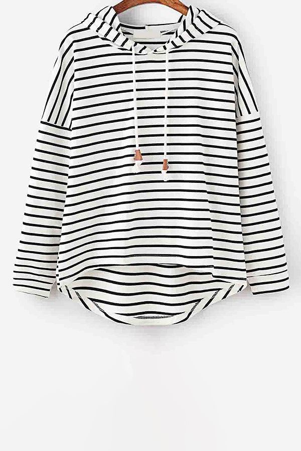 Loose Striped Hooded Long Sleeve Sweatshirt