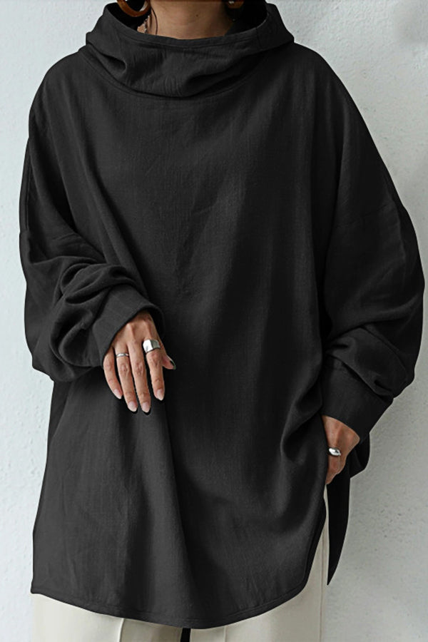 Cotton And Linen Hooded Loose Shirt