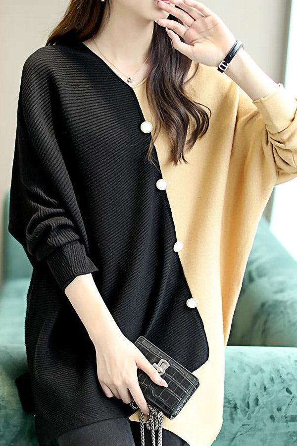 Bat Sleeve Contrast Stitching Sweater