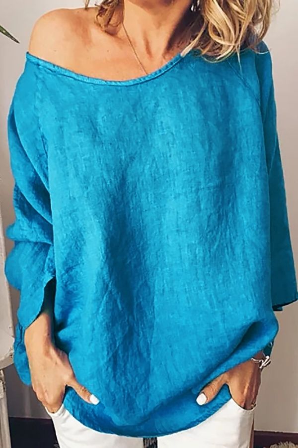 Casual Stylish Solid Color Cotton Blouse