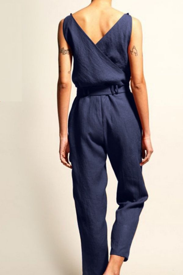 Front Tie Sleeveless V Neck Jumpsuits