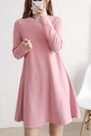 Cotton Round Collar Solid Color Midi Dress