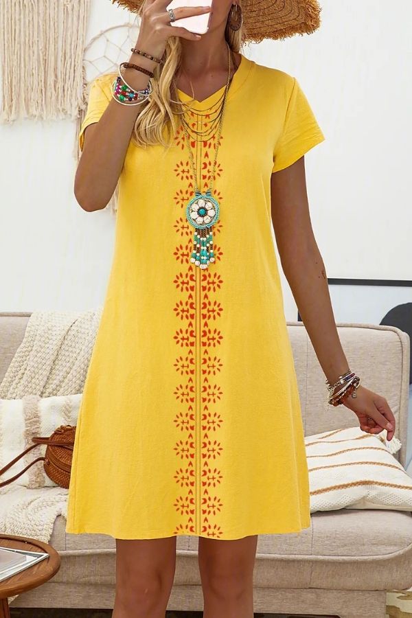 Short Sleeve Ethnic Style Midi Dress