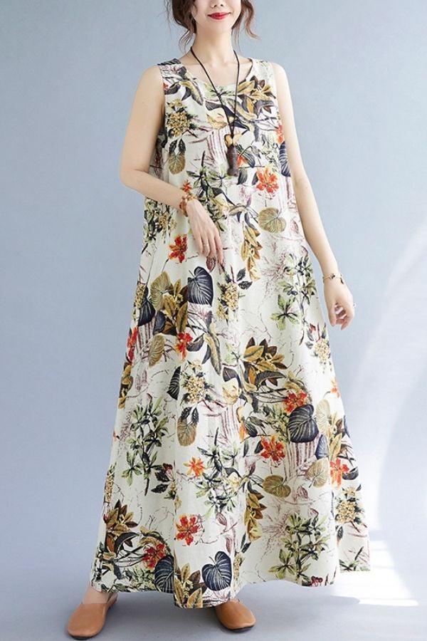 Cotton Floral Printed Sleeveless Maxi Dress