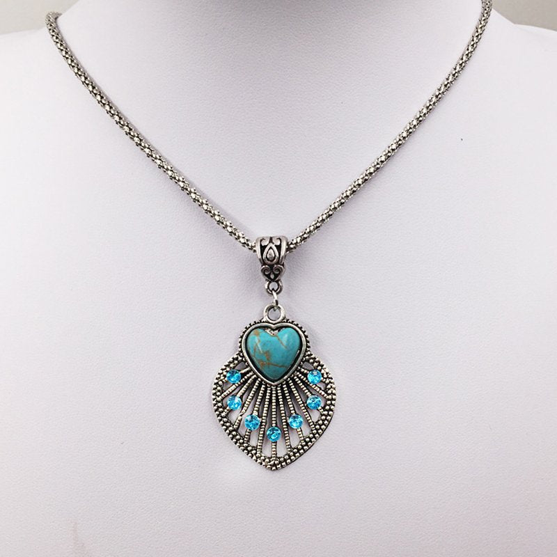 Heart Shaped Peacock Turquoise Necklace