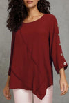 Button Sleeve Round Neck Blouse