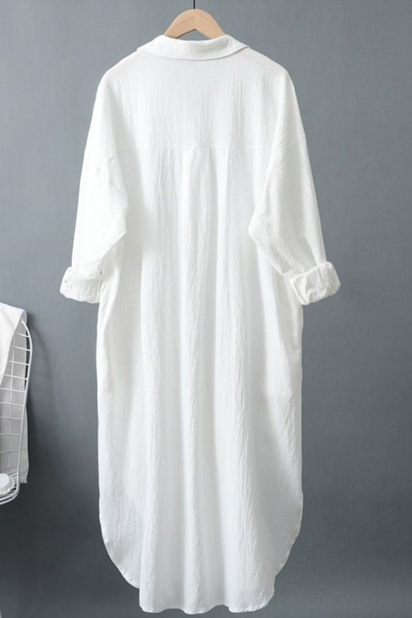 Loose Solid Color Cotton And Linen Dress(Fit 99 To 132bs)