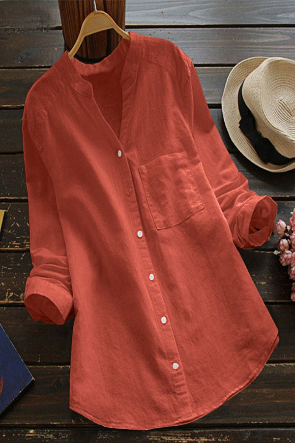 Cotton And Linen Solid Color Shirt