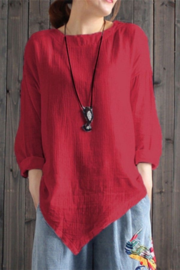 Solid Color Round Neck Blouse