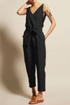 Front Tie Sleeveless V Neck Jumpsuits
