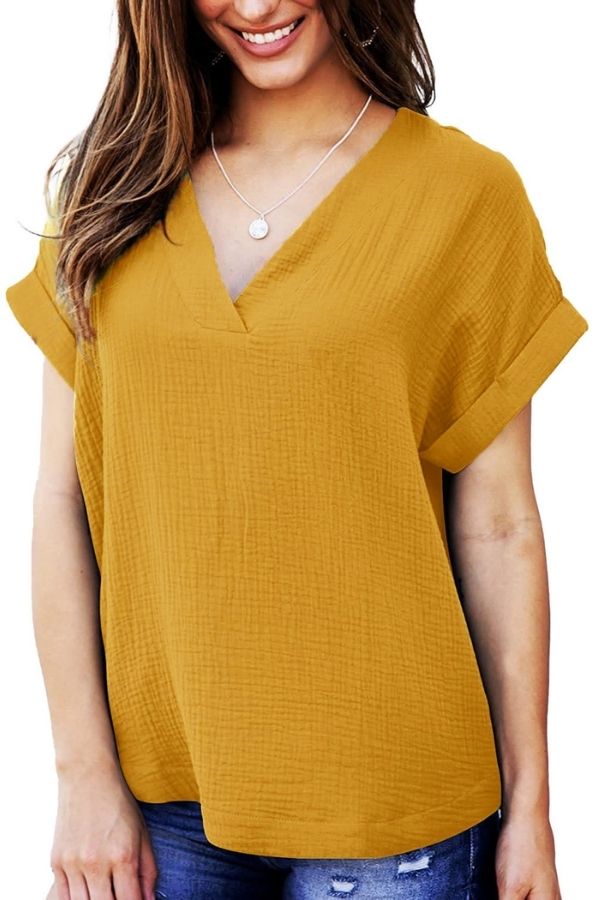 V Neck Solid Color T-shirt