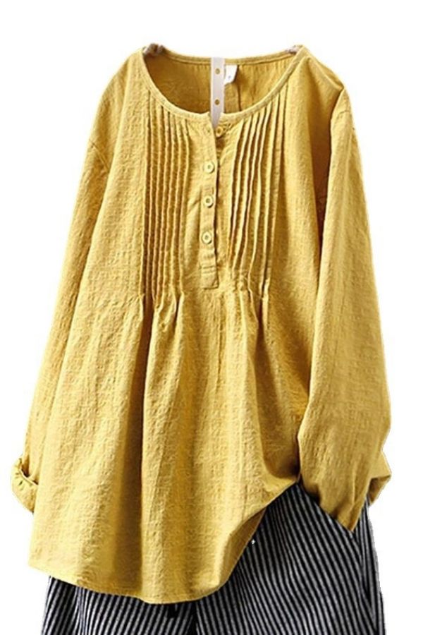Round Neck Solid Color Blouse