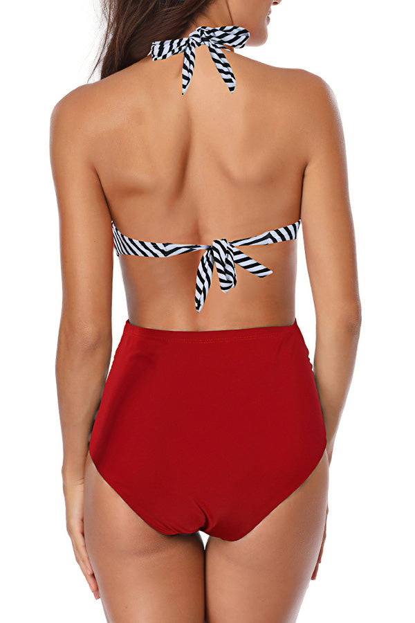 Backless Halter Printed One-piece