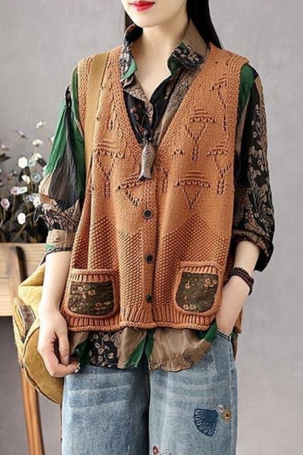 Loose Hand-knit Vest(Fit 88 To 176bs)