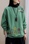 Embroidery Cotton Round Neck Sweatshirt