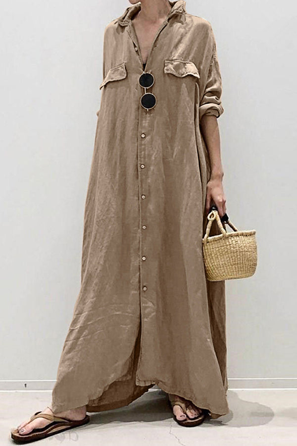 Cotton Long Dress with Pockets