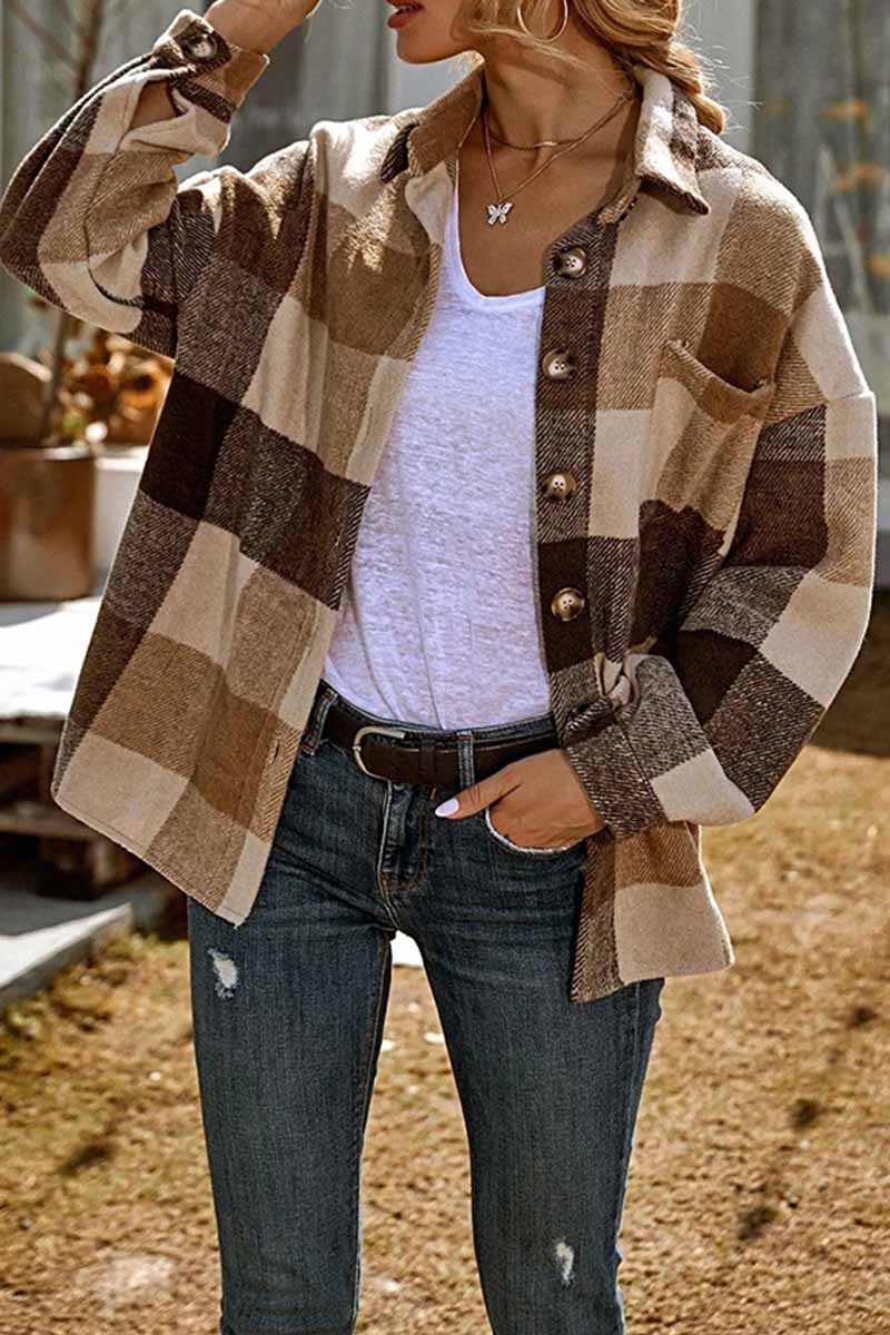 Casual Fashion Loose Lapel Plaid Tops