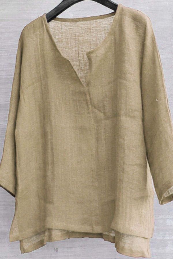 Cotton & Linen Solid Color Blouse