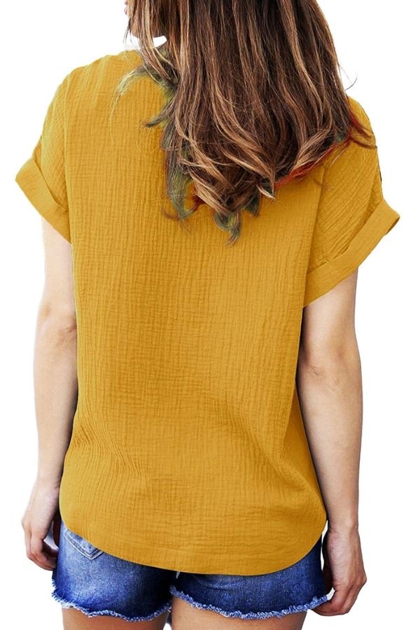 V Neck Solid Color T-shirt