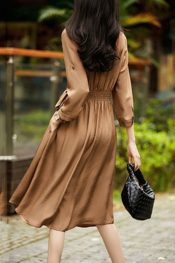 solid Color Waisted French Dress