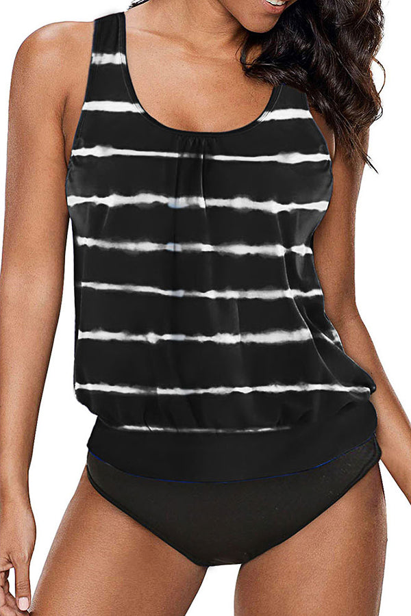 Striped Tie Dye Split Swimsuit