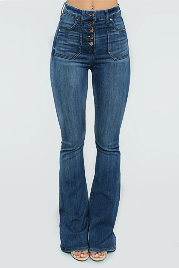 Plain High-rise Flared Jeans