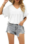 Ruffle Short Sleeve Solid Color T-shirt
