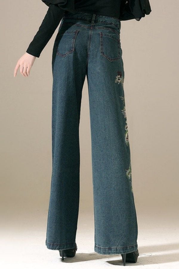 High Waisted Embroidery Jeans