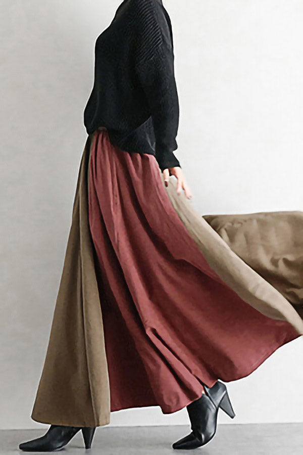 Color Contrast Pleated Skirt
