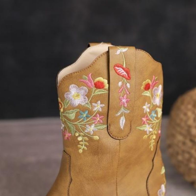 Customized Floral Embroidered Western Ankle Boots
