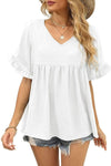 Ruffle Short Sleeve Solid Color T-shirt