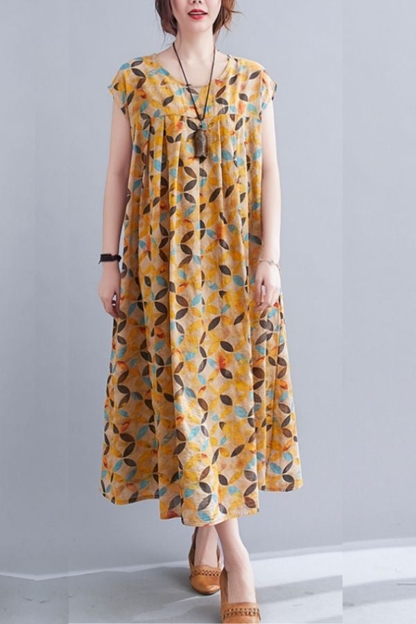 Round Neck Floral Printed Maxi Dress