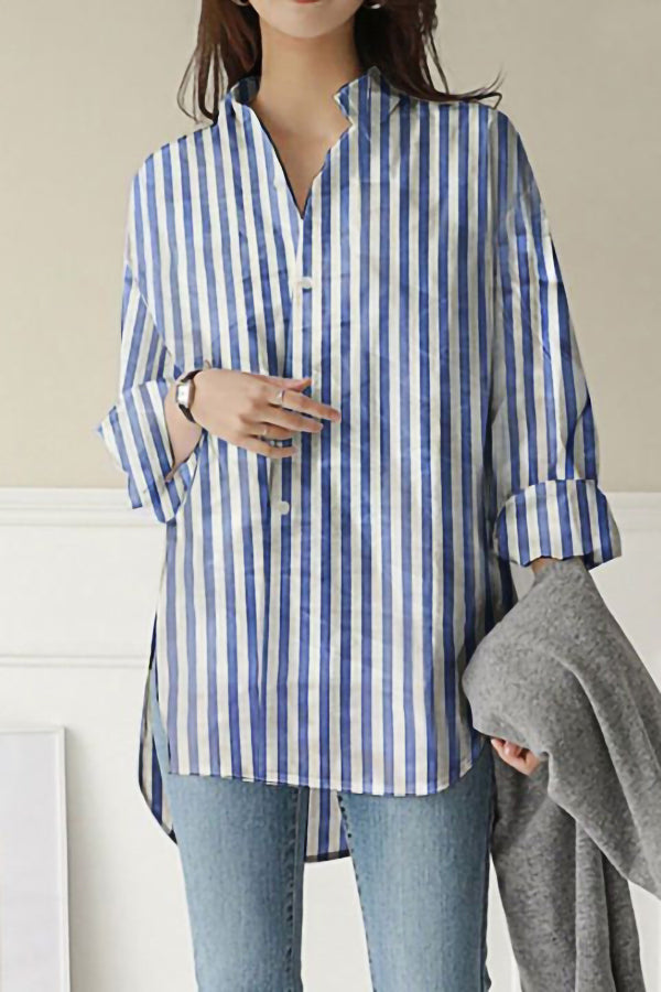 Long Sleeved Striped Printed Shirt