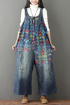Floral Printed Denim Overalls(Fit 99 To 154bs)
