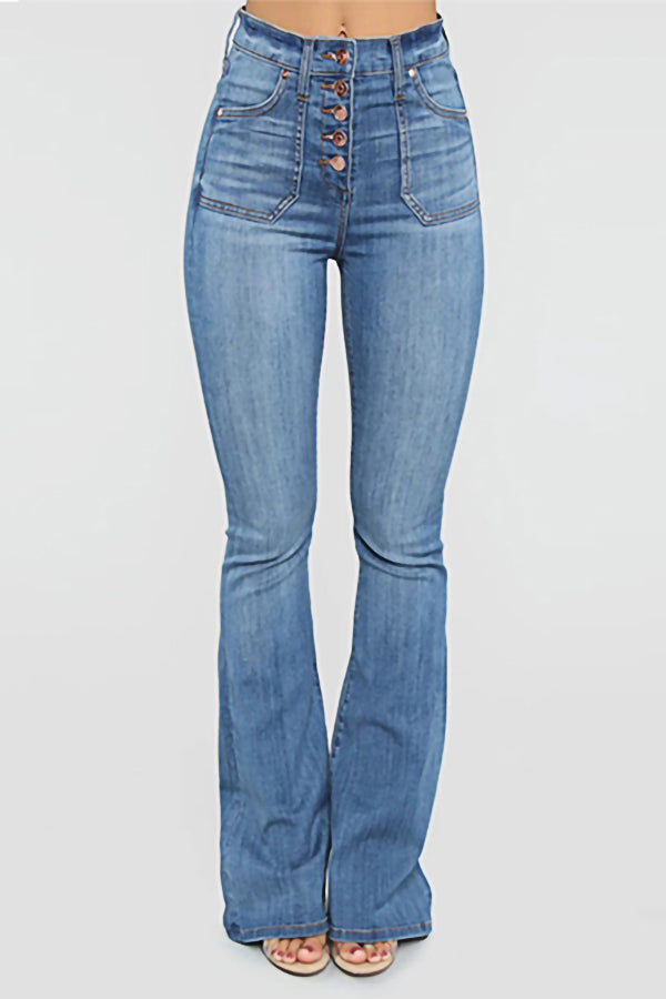 Plain High-rise Flared Jeans