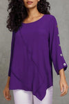 Button Sleeve Round Neck Blouse