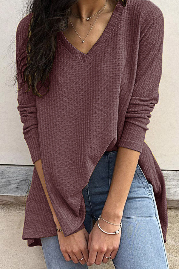Casual V-neck Solid Color Shirt