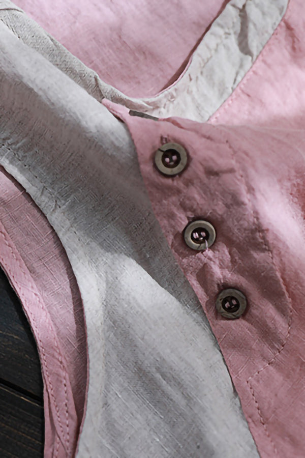 Contrast Color Cotton And Linen Vest