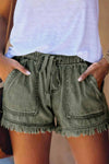 Adjustable Tassel Pockets Design Denim Shorts(3 Colors) Florcoo/Shorts OML S Green 